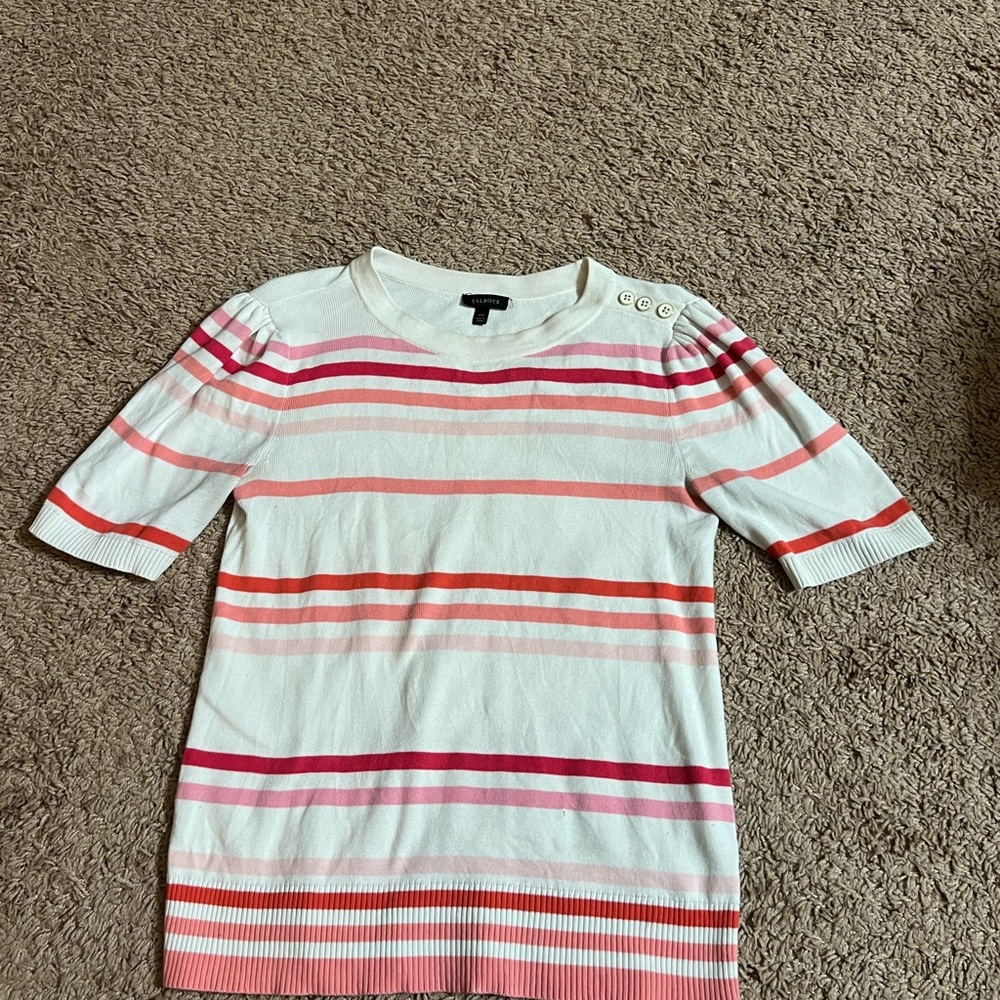 Talbots Pink and Orange Striped Short Sleeve Top